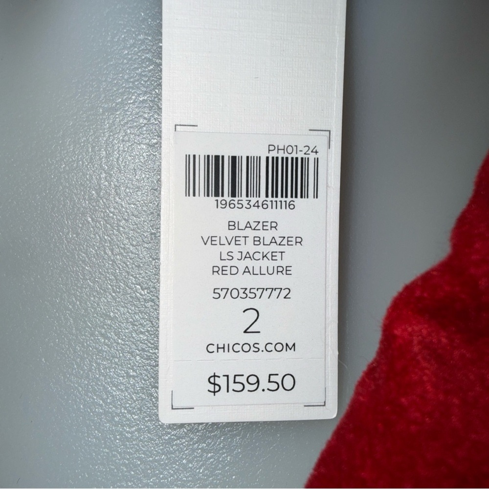 Chico’s Allure Velvet Blazer Women’s 2 Red Single Breasted One Button Office - Picture 4 of 10
